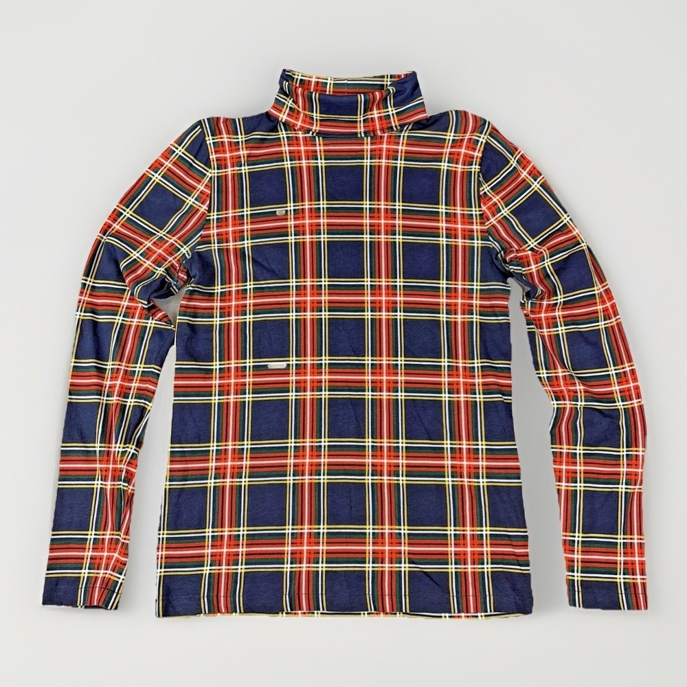 J.Crew Turtleneck Top Womens Medium Blue Plaid Long Sleeve Re-Imagined Cotton